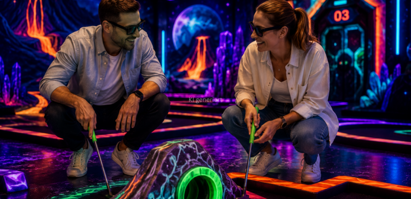 zwei Personen beim 3D neongolf in München bei einem Date